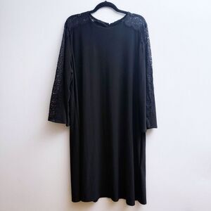 Nine West Black 3/4 Lace Bell Sleeve Stretchy Midi Dress NEW Women's Size 18